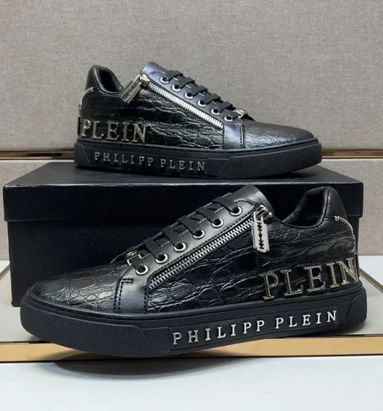 Philipp Plein Zip Detail Croc-Embossed Brown Sneakers - 6