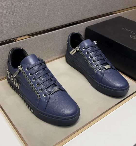 Philipp Plein Zip Detail Croc-Embossed Brown Sneakers - 13