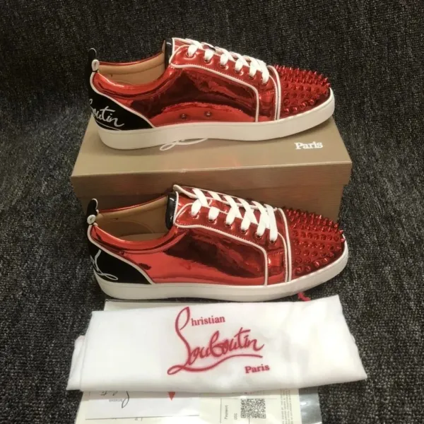 Christian Louboutin Louis Junior Spikes Red Metallic Sneakers - 1