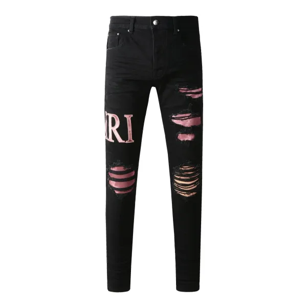 Amiri Distressed Logo-Print Black Skinny Jeans - 1