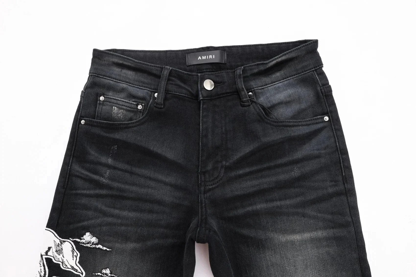 Amiri Embroidered Logo Distressed Black Skinny Jeans - 7