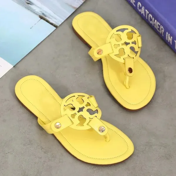 Tory Burch Miller Yellow Leather Thong Sandals - 1