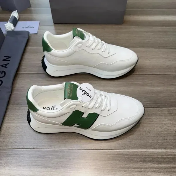 Hogan H222 White and Green Leather Sneakers - 1