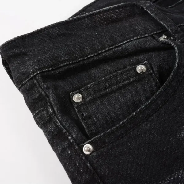 Distressed Printed Patchwork Black Jeans - 7