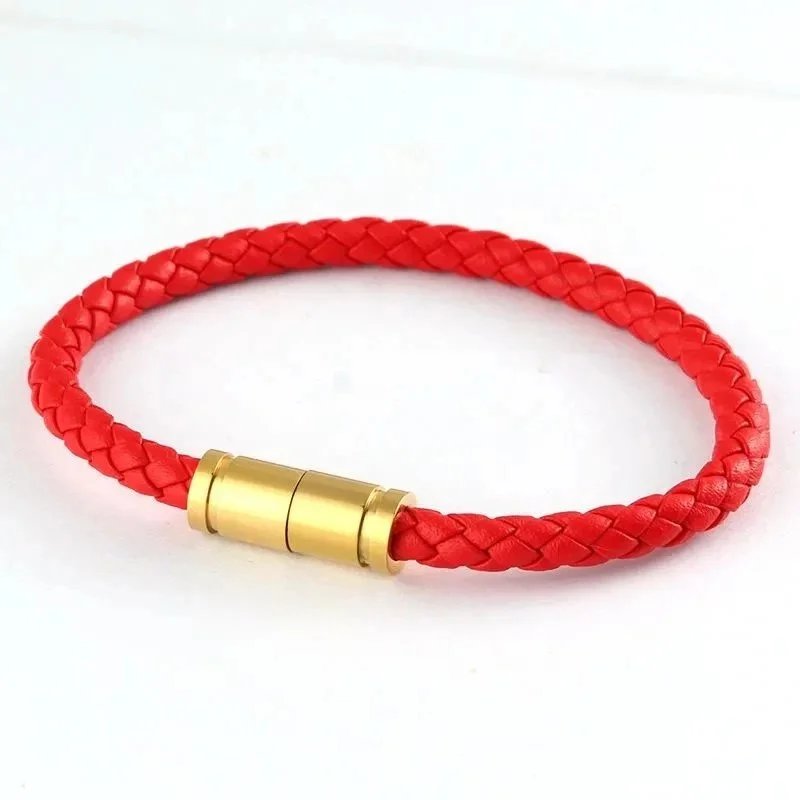 Design Braided Leather Bracelet with Gold Magnetic Clasp Black Bracelet - 8