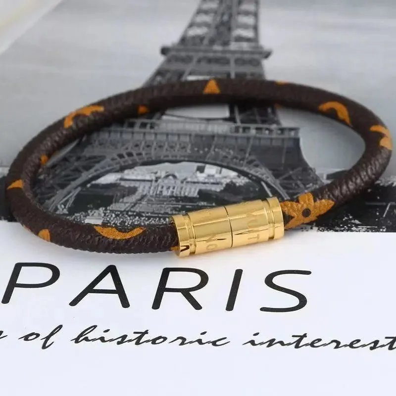 Design Braided Leather Bracelet with Gold Magnetic Clasp Black Bracelet - 6