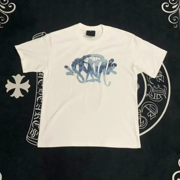 Stone Island T-Shirt Blue Graffiti Print White T-Shirt - 1