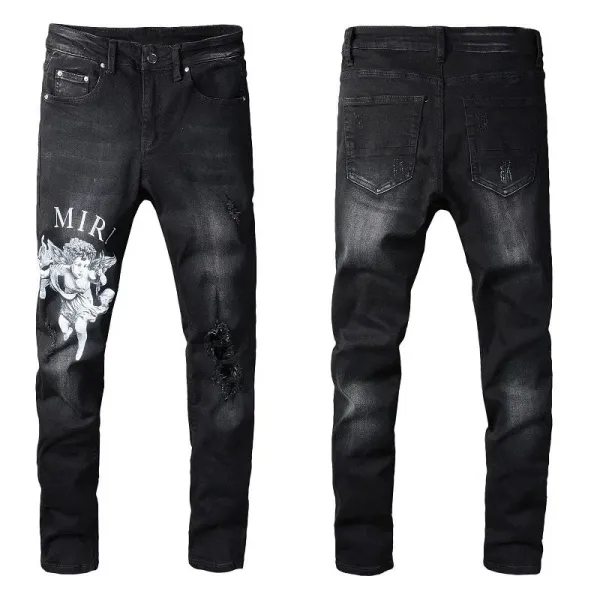 Purple x Unknown Artist Splatter Paint Distressed Slim Fit Light Wash Jeans - 4