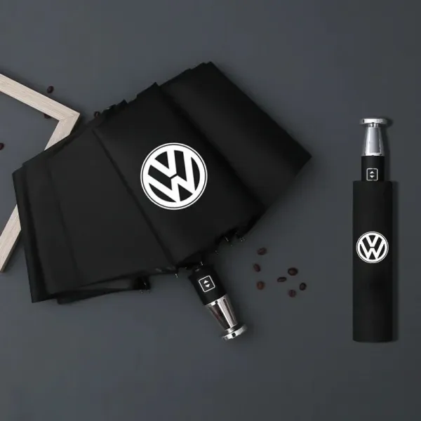 Volkswagen Logo Print Black Auto-Open Umbrella - 1