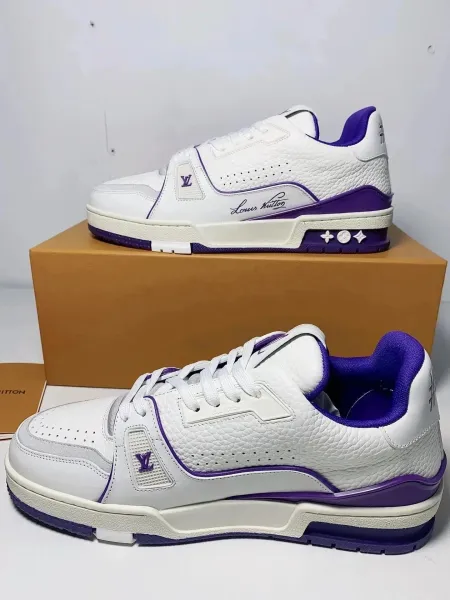 Louis Vuitton Trainer White and Purple Leather Sneakers - 1