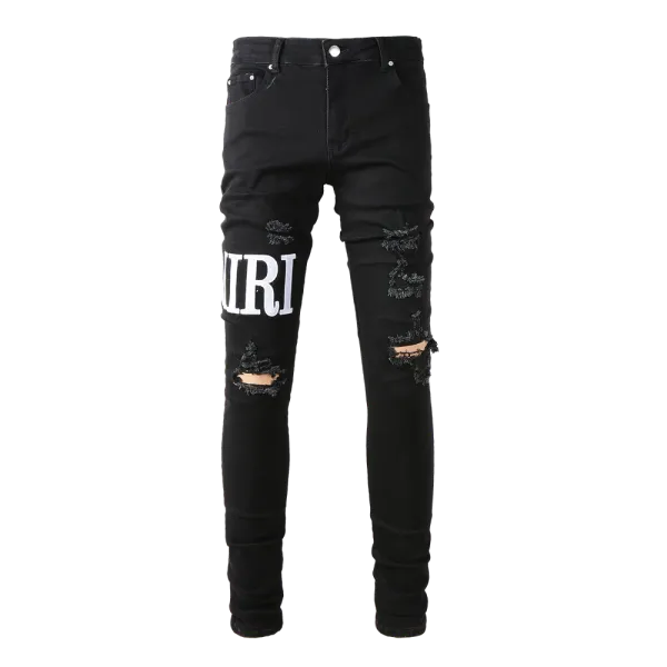 Amiri Distressed Logo Print Black Skinny Jeans - 1