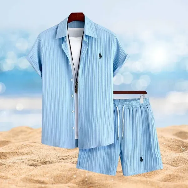 Ralph Lauren Polo Ribbed Short-Sleeve Shirt and Shorts Set Light Blue - 1