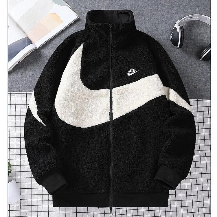 Nike Fleece Jacket White/Black Swoosh Outerwear - 10