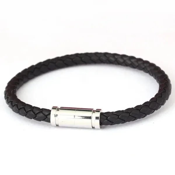 Design Braided Leather Magnetic Clasp Black Bracelet - 1