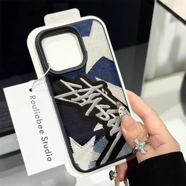 Roulibee Studio Denim Patchwork Graffiti Phone Case - 1