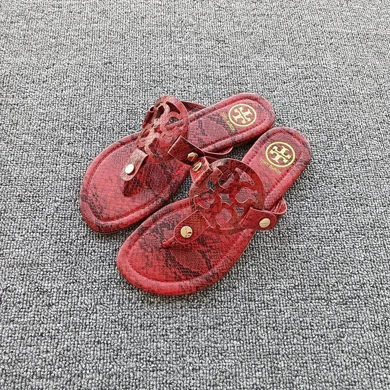 Tory Burch Miller Snake-Print Red Thong Sandals - 1