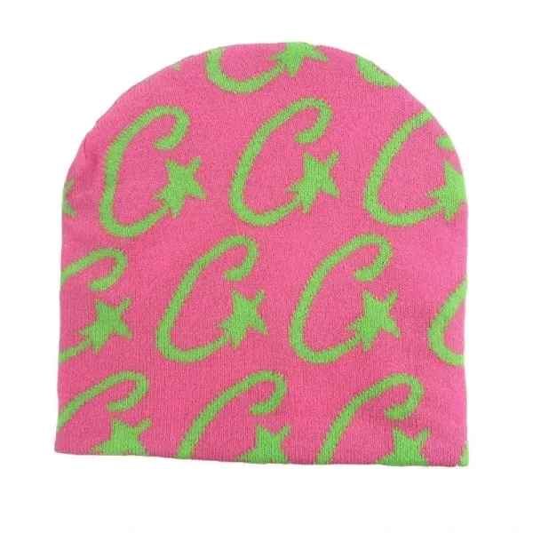 Design Neon C-Print Beanie Pink and Lime Green - 1