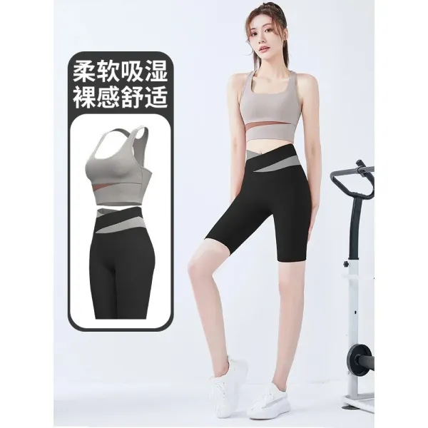 Activewear Set Gray and Black Cut-Out Sports Bra and Biker Shorts - 1
