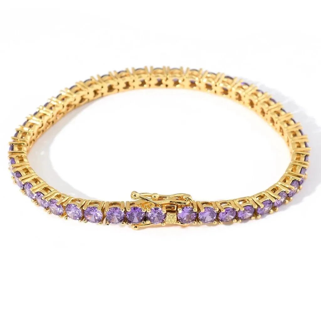 Tennis Bracelet with Amethyst Cubic Zirconia in Gold-Tone Metal - 1