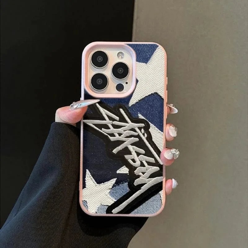 Off-White x Denim Patchwork Phone Case Pink Border