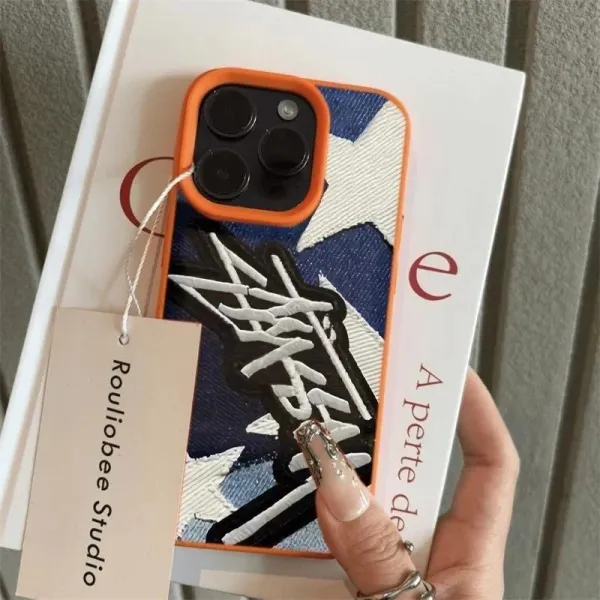 Rouliobee Studio Embroidered Denim Phone Case Orange - 1