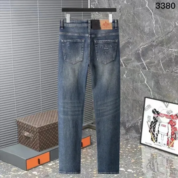Prada Logo-Embroidered Distressed Blue Jeans - 1
