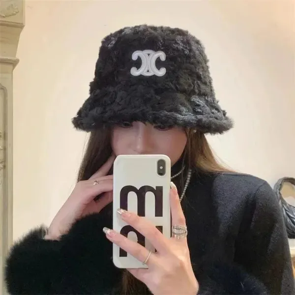 Chanel CC Logo Faux Fur Bucket Hat Black - 1