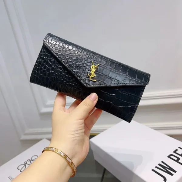 Saint Laurent Monogram Envelope Clutch Black Croc-Embossed Leather - 1