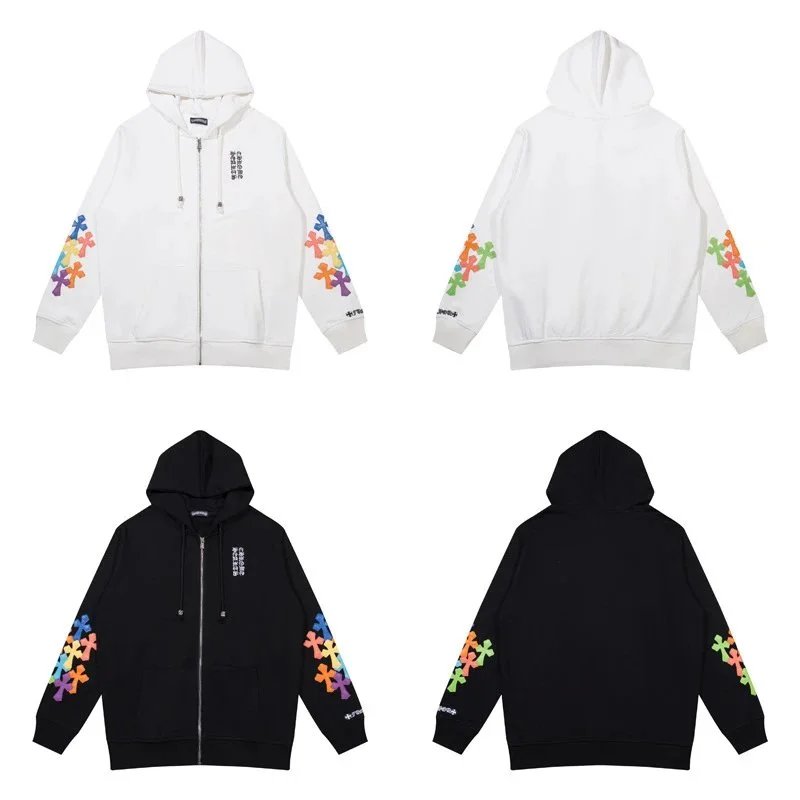 Chrome Hearts x Rainbow Cross Zip-Up Hoodie White and Black - 1