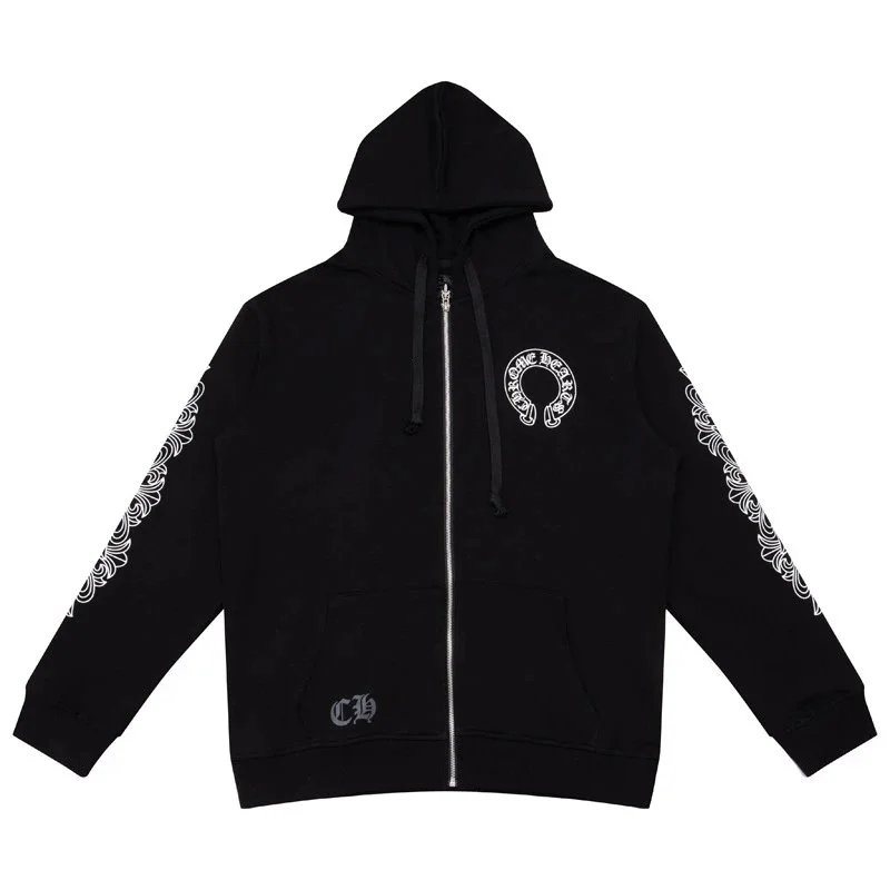 Chrome Hearts Floral Sleeve Zip-Up Hoodie White and Black - 6