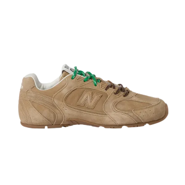New Balance 500 Beige Suede Sneakers with Green Laces - 1