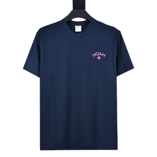 NOAH Logo Embroidered Navy T-Shirt - 1