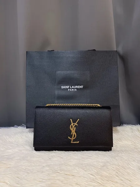 Saint Laurent Kate Small Black Grained Leather Chain Bag - 1