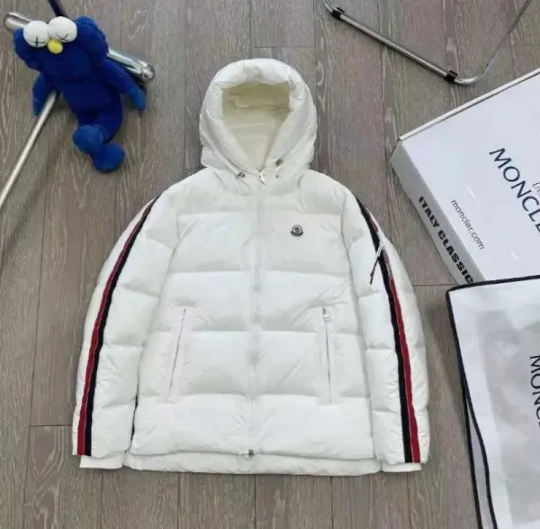Moncler Genius Down Jacket White with Red-Black Stripe Sleeves - 1