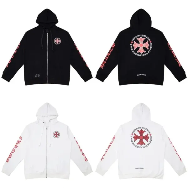 Chrome Hearts Floral Sleeve Zip-Up Hoodie White and Black - 7