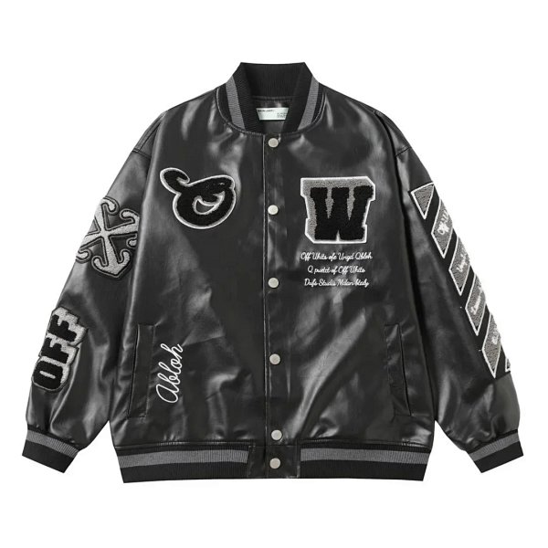 Off-White Varsity Jacket Black Leather Outerwear product listing in Litbuy spreadsheet finds