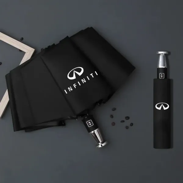 Infiniti Logo Print Black Auto-Fold Umbrella - 1