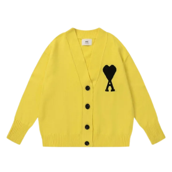 Ami Paris Heart Logo Cardigan Yellow - 8
