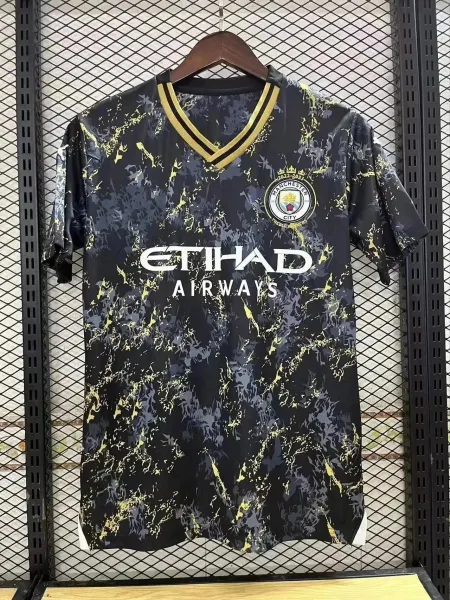 Manchester City 2022-2023 Treble Winners Third Jersey Black Gold Marble Print Jersey - 1