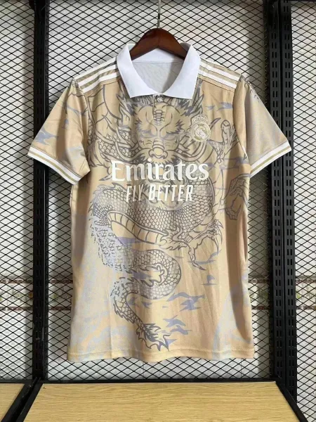 Real Madrid x Adidas Dragon Print Away Jersey Beige Polo - 1