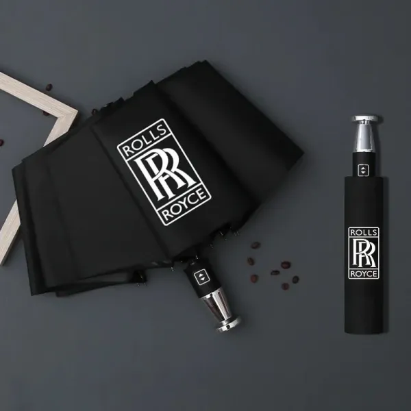 Rolls-Royce Logo Print Black Auto-Open Umbrella - 1