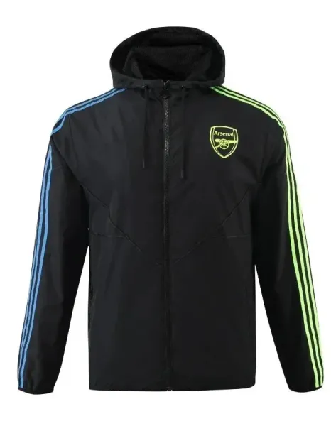 Arsenal FC Windbreaker Black with Neon Green and Blue Stripes Jacket - 1