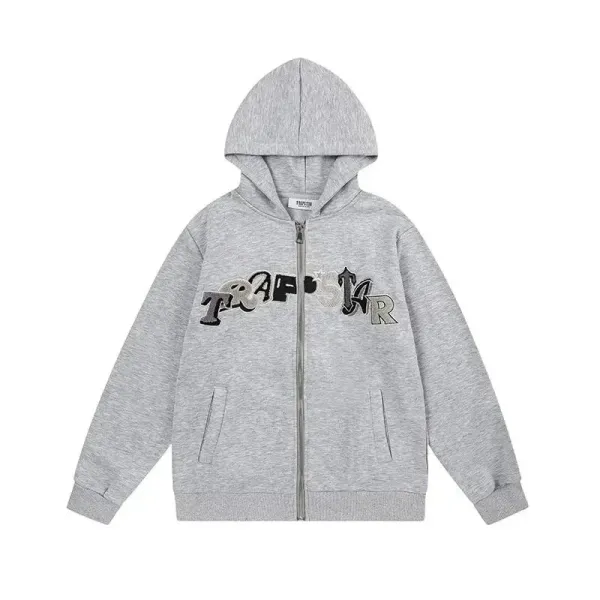 Traphouse Star Graphic Zip-Up Hoodie Gray - 1