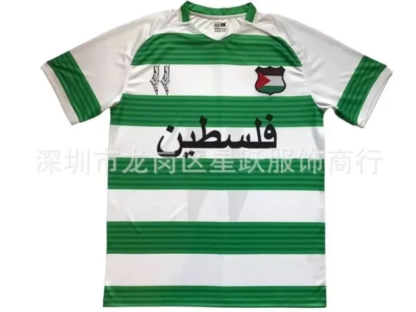 Palestine National Football Team Inspired Striped Jersey Green and White - 1