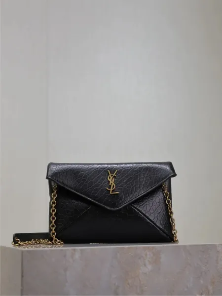 Saint Laurent Monogram Envelope Clutch Black Chain Bag - 1