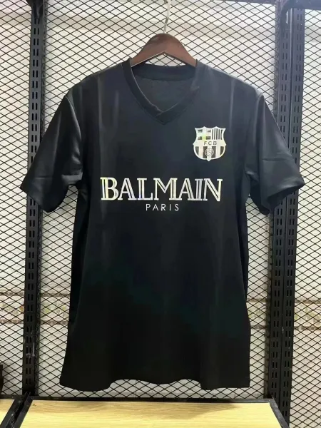 Balmain x FC Barcelona Black V-Neck Jersey T-Shirt - 1