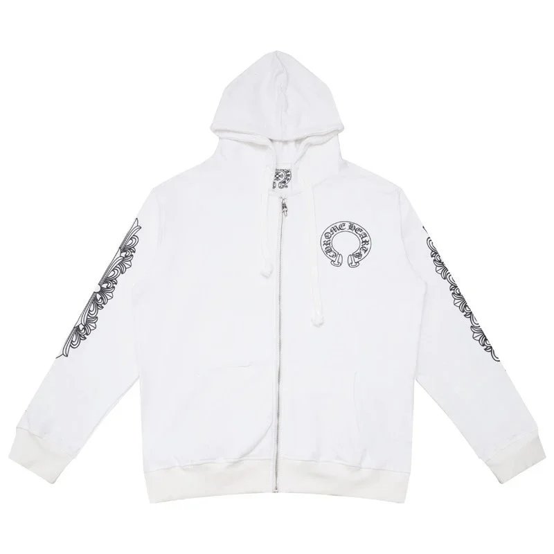 Chrome Hearts Floral Sleeve Zip-Up Hoodie White and Black - 5