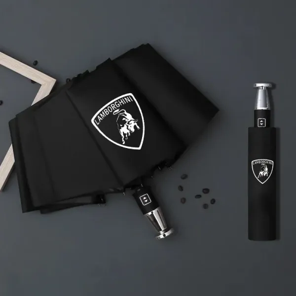 Lamborghini Shield Logo Compact Auto-Open Umbrella Black - 1