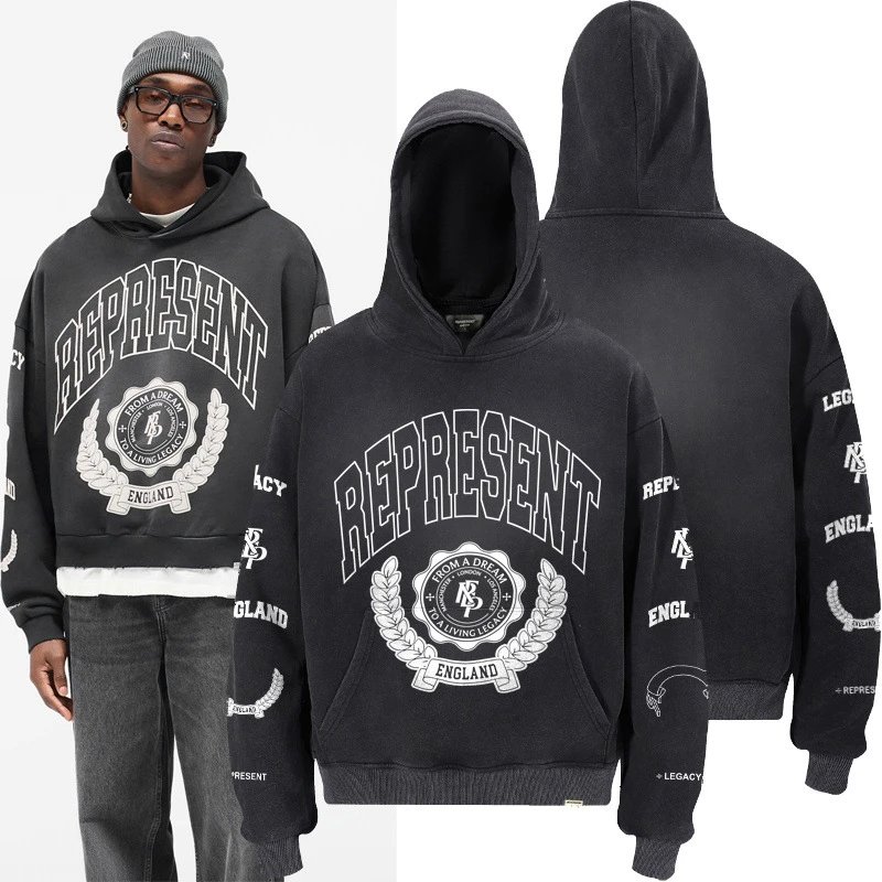 Represent Washed Graphic Hoodie Black