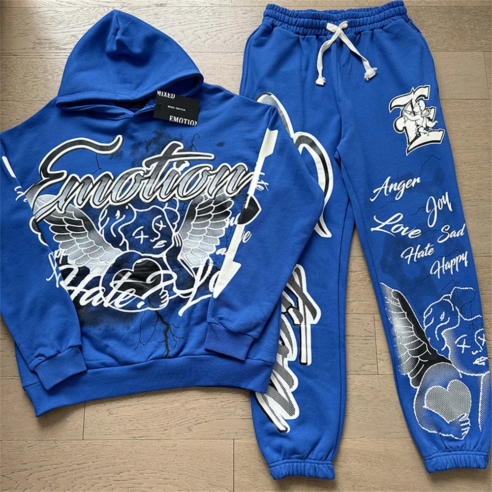 Mixed&emotion Angel Graphic Hoodie Set Multicolor